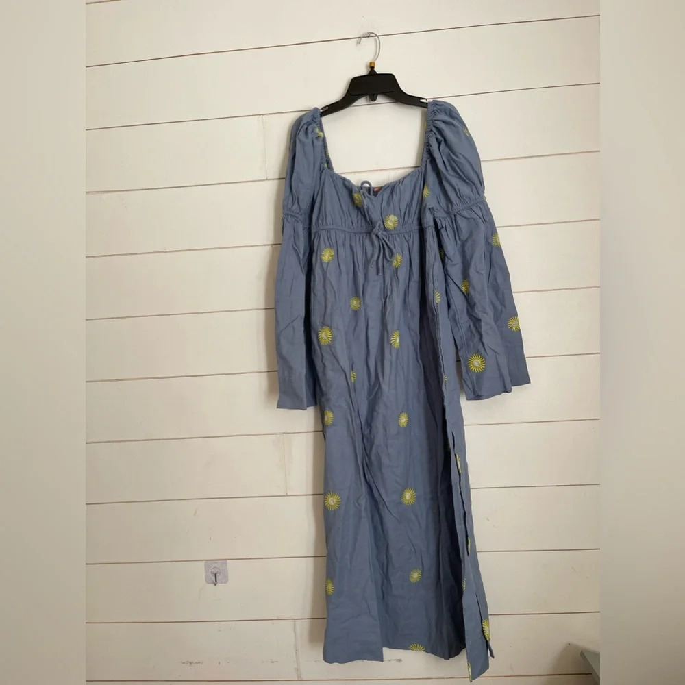 Free People Emory Embroidered MIDI Dress in Blue Combo - Picture 4 of 14